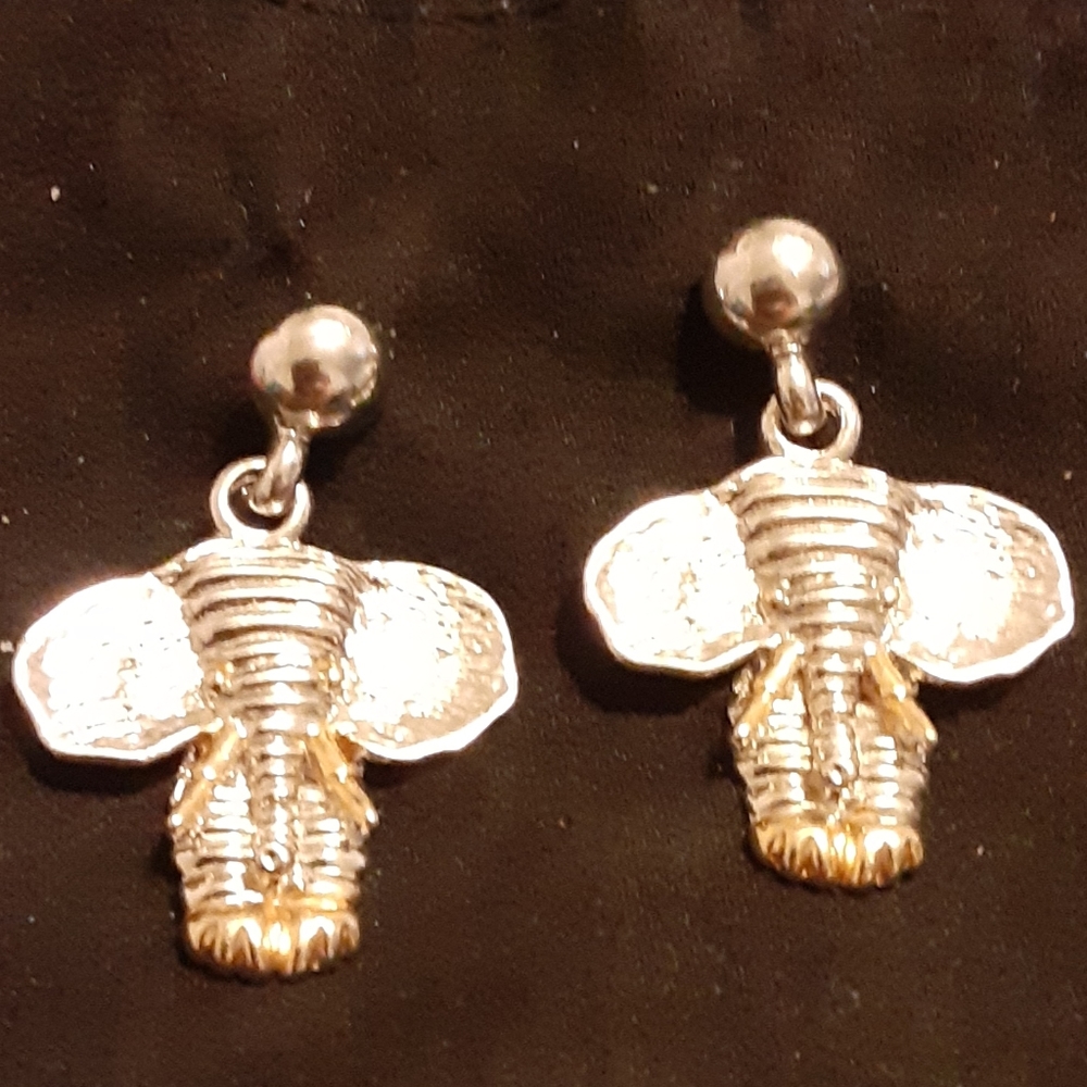 Silver Drop Elephant Earrings
